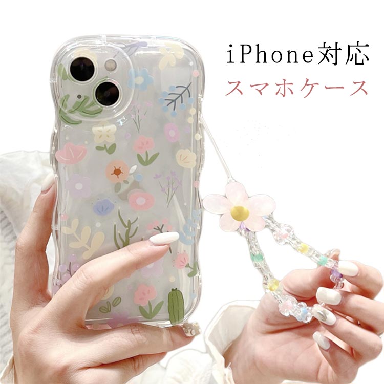 乐天商城 - スマホケース ストラップ付き うねうね クリア iphone14 おしゃれ カメラ保護 ケース かわいい 花柄 iPhone16 ケース iPhone15 iphone12ケース うねうね pro max plus iphone13 promax