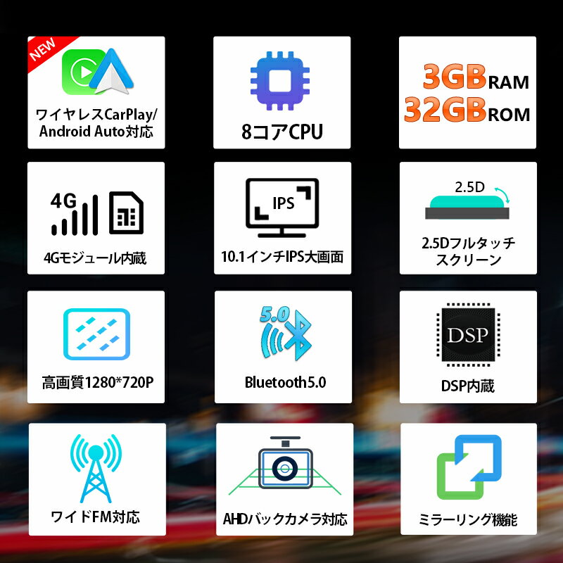 カーオーディオ一体型ナビ部門 カーナビ android 搭載 10.1インチ Android10 大画面 2DIN 一体型 WIFI ブルートゥース Bluetooth アンドロイド 車載カーナビ ナビゲーション android 2din carplay ナビ Android Auto CarPlay アンドロイド ナビ ワイドFM(GA2193K)