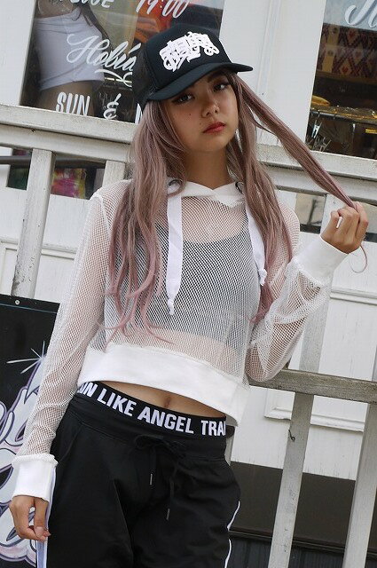 ダンス衣装 トップス メッシュ ショート丈 パーカーへそだし 白 黒 ホワイト ブラック ダンス 衣装 長..