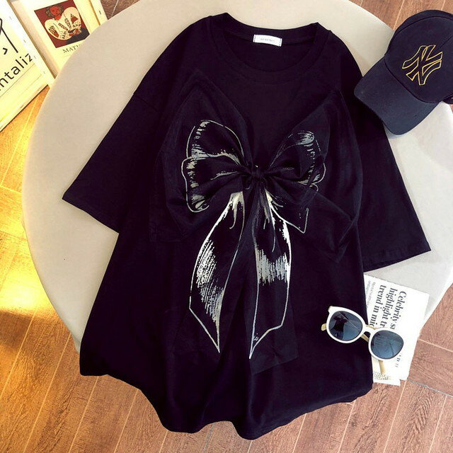 送料無料 5分袖 Tシャツ 白 黒 春 デカ ...の紹介画像2