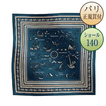 ᥹ HERMES Ƚ硼 140 쥸 ΥȥХ ޥ󥯥졼 / ۥ磻 / ֥å ߥ 륯  Chale 140 Tatouages Marins Bandana Marine Clair / Blanc / Noir