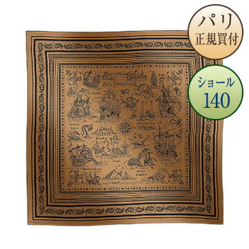 ᥹ HERMES Ƚ硼 140 쥸 ΥȥХ  / ޥ꡼ ߥ 륯  Chale 140 Tatouages Marins Bandana Caramel / Marine