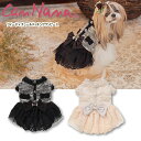 犬服 ドレス ドッグウェア 冬服 冬ワンピ きゃんナナ ツイード×チュールドッキングワンピース SS-Lサイズ 総レース エレガント ブラック ベージュ CAN...