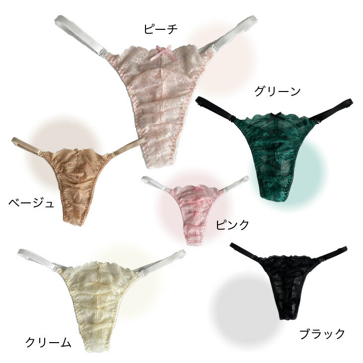 男性用 総レース両Zスキャンティー Tバック ブラック ピンク グリーン クリーム ピ...