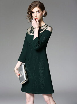 秋ワンピース異素材MIX 結婚式 ワンピース お宮参り ワンピース きれいめ 着痩せ オフィス 秋冬 新作 ワンピース パーティードレス 30代 40代 50代 結婚式 披露宴 フォーマル お呼ばれ レディース ミディアム レースワンピース 大きいサイズ マタニティー