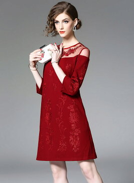 秋ワンピース異素材MIX 結婚式 ワンピース お宮参り ワンピース きれいめ 着痩せ オフィス 秋冬 新作 ワンピース パーティードレス 30代 40代 50代 結婚式 披露宴 フォーマル お呼ばれ レディース ミディアム レースワンピース 大きいサイズ マタニティー