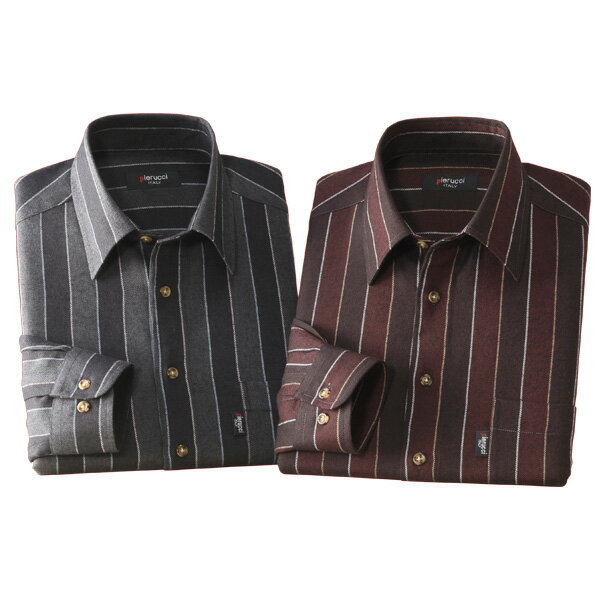 樂天商城 - ウール混ストライプ柄シャツ 2色組