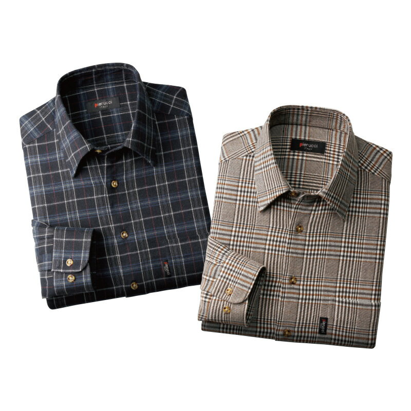 樂天商城 - ウール入りチェック柄シャツ 2色組