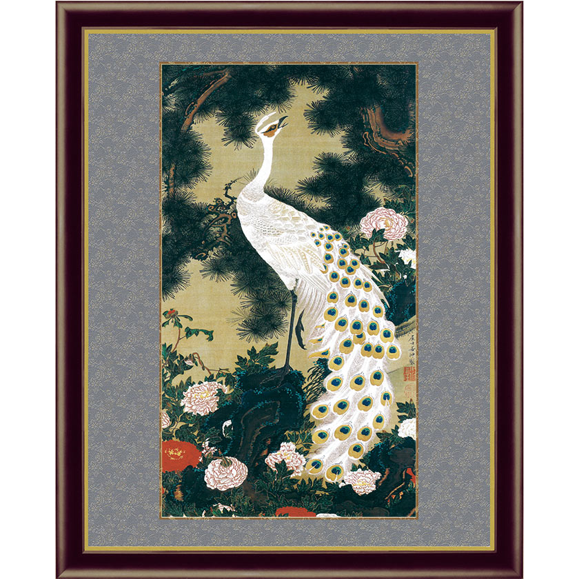 孔雀の絵画 楽天市場】漆絵 長沢芦雪の名作_牡丹孔雀図 NH287 : 絵画制作
