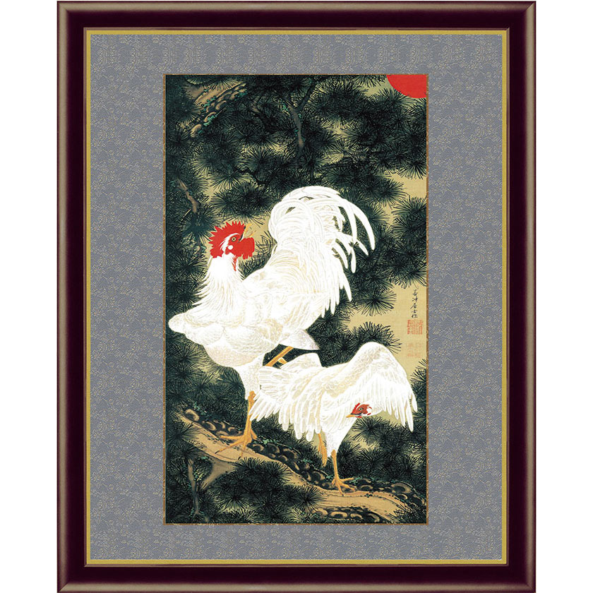 奇想の画家として、近年世界的に評価が高まっている伊藤若冲。超細密描写と洗練極めた色彩で、動植物のほとばしる生命力が幻想的に表現されています。ひときわ人気の高い「動植綵絵」の全30作品を完全復刻。原画は、江戸時代中期にあたる宝暦7年（1757年）頃から明和3年（1766年）頃にかけて描かれた集大作。自身の美を誇り合うような動物と花々が競演する若冲の世界をご堪能ください。細密技巧の天才絵師 伊藤 若冲正徳6（1716）年2月生まれる。江戸時代中期の絵師。狩野派の画家・大岡春卜に師事したといわれ、宋元画、特に濃彩の花鳥画に学び模写に励み、実物写生に移行。　「超絶細密技巧の天才」「奇想の画家」ともいわれる。寛政12年9月没、享年86。【額】●額寸法（約）52×42×2cm●絵寸法（約）40×23cm●高精細デジタル印刷●額材質：木製、アクリルカバー入●掛け紐付アートの友社　伊藤若冲『動植綵絵』　老松白鶏図　額　313011奇想の画家として、近年世界的に評価が高まっている伊藤若冲。超細密描写と洗練極めた色彩で、動植物のほとばしる生命力が幻想的に表現されています。ひときわ人気の高い「動植綵絵」の全30作品を完全復刻。原画は、江戸時代中期にあたる宝暦7年（1757年）頃から明和3年（1766年）頃にかけて描かれた集大作。自身の美を誇り合うような動物と花々が競演する若冲の世界をご堪能ください。細密技巧の天才絵師 伊藤 若冲正徳6（1716）年2月生まれる。江戸時代中期の絵師。狩野派の画家・大岡春卜に師事したといわれ、宋元画、特に濃彩の花鳥画に学び模写に励み、実物写生に移行。　「超絶細密技巧の天才」「奇想の画家」ともいわれる。寛政12年9月没、享年86。【額】●額寸法（約）52×42×2cm●絵寸法（約）40×23cm●高精細デジタル印刷●額材質：木製、アクリルカバー入●掛け紐付