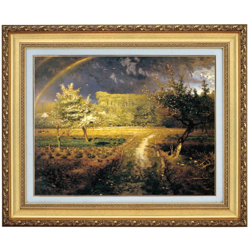 虹の空と照らされた一隅が幻想的な自然の風景。黒沢明監督は映画『夢』で、この画にオマージュを捧げた。原画：制作1873年　所蔵：オルセー美術館●絵寸法:(約)長辺40×短辺30.5cm●額寸法:(約)長辺58×短辺48.5×4cm●重量:(約)2.1kg●額材質:樹脂、アクリルカバー入●手法：ジクレー＋油彩画風直筆仕上げ●掛け紐付アートの友社 立体複製名画 ミレー「春」6号 113464虹の空と照らされた一隅が幻想的な自然の風景。黒沢明監督は映画『夢』で、この画にオマージュを捧げた。原画：制作1873年　所蔵：オルセー美術館●絵寸法:(約)長辺40×短辺30.5cm●額寸法:(約)長辺58×短辺48.5×4cm●重量:(約)2.1kg●額材質:樹脂、アクリルカバー入●手法：ジクレー＋油彩画風直筆仕上げ●掛け紐付