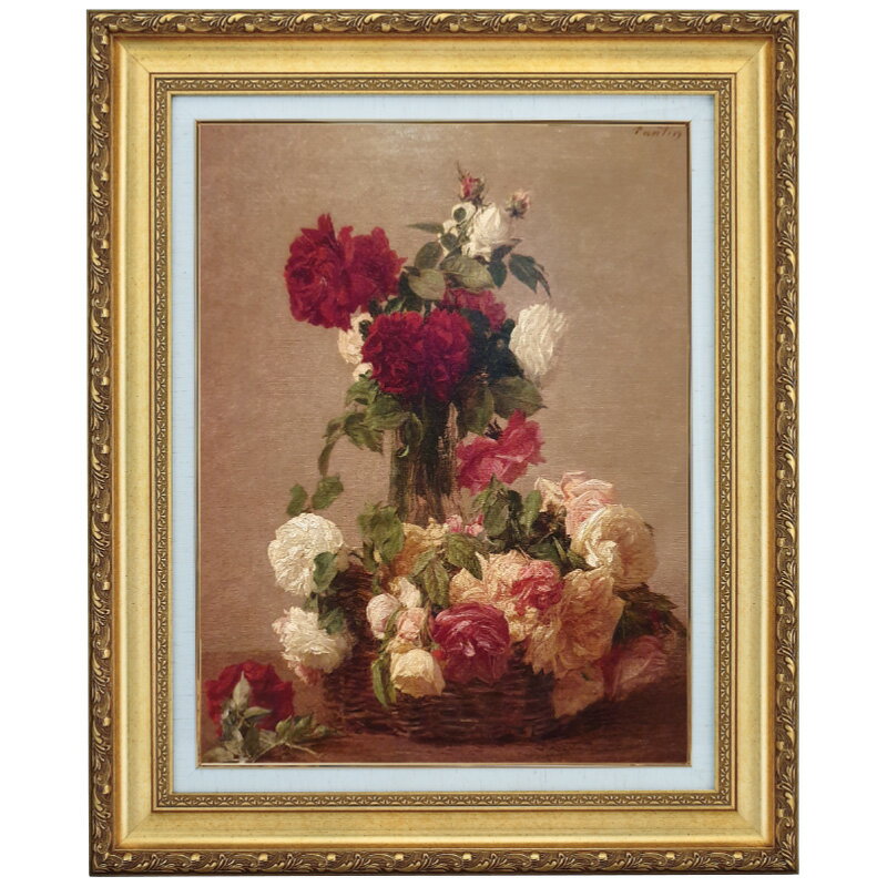 樂天商城 - ラトゥール 作品 バラのバスケット 10号 立体複製名画 絵画 額付き インテリア
