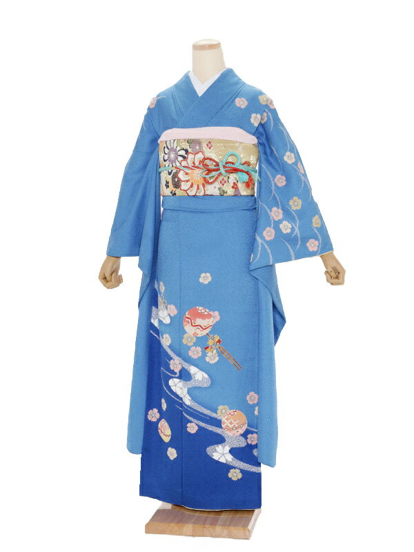 〔振袖〕〔貸衣装〕振袖レンタル206水色手まり〔結婚式〕〔卒業式〕〔フルセット〕〔rental〕〔往復送..