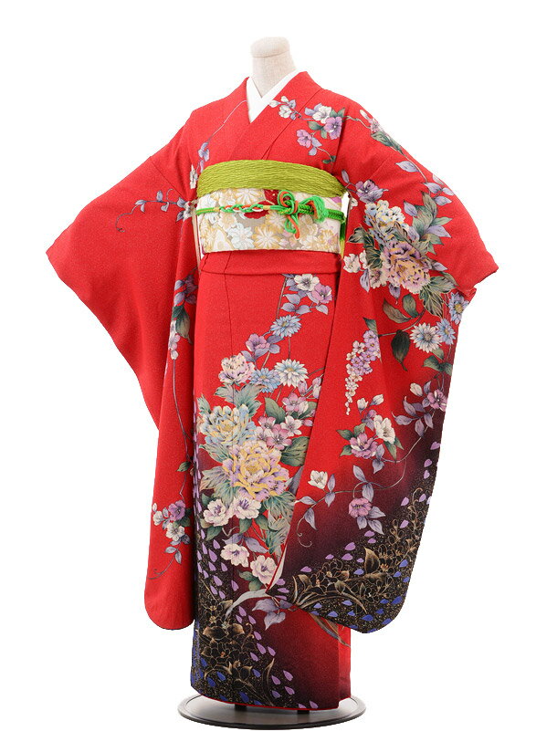 【レンタル】〔振袖〕〔貸衣装〕振袖レンタルC005 赤地ラメぼたん〔結婚〕〔卒業式〕〔フルセット〕〔rental〕〔振り袖〕〔往復送料無料〕〔新品足袋プレゼント〕〔女性和服〕〔フリソデ furisode〕〔振り袖〕〔rental〕〔振袖 セット〕fy16REN07