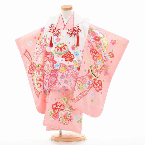 七五三 着物 3歳 レンタル 七五三 3歳 被布 セット 0326 ピンク×白 熨斗に鞠 753 女の子 七五三レンタル 3歳 女児 被布 七五三 三歳女児 被...