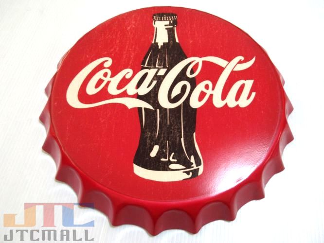 【大迫力35cmボトルキャップ】COCA COLA COKE コカ・コーラ ドリンク ブリキ看板 ボトルキャップ型宣伝 広告 店舗用 アメリカン雑貨 看板