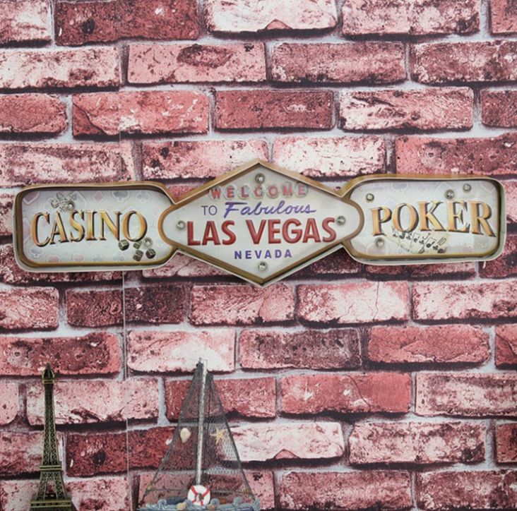 ラスベガス ポーカー カジノ ギャンブル 店舗 OPEN ブリキ 看板 LED ウォールサイン アメリカン レトロ ヴィンテージ デザイン