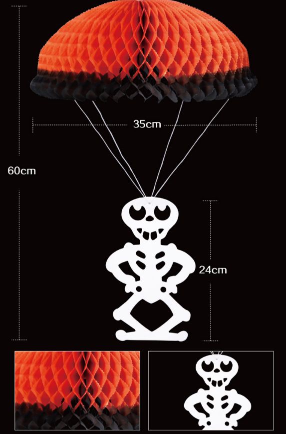 【クリックポスト全国送料無料】スカル 骸骨 落下傘 ハロウィン ハニカム ポップアップカード イベント ディスプレイ くす玉 店舗装飾 立体カード グリーティングカード