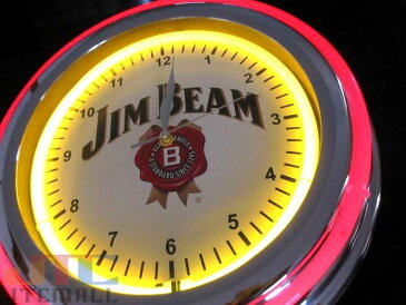 JIM BEAM ジムビーム 2連ネオン クロック W ネオンクロック 時計 BAR Cafe ネオン管 ネオン看板