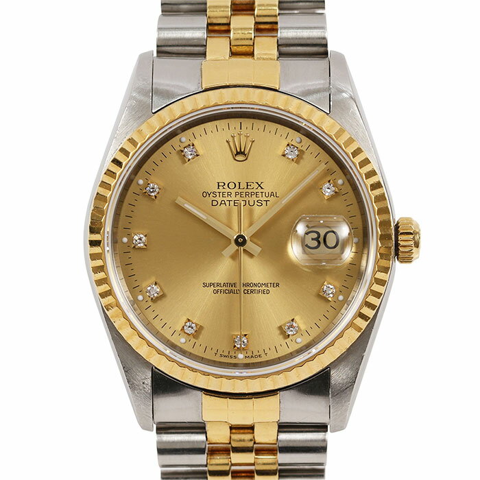 ロレックス ROLEX デイトジャスト 10Pダイヤ 16233G E番 約36mm SS×K18/ダイヤモンド 男女兼用 【中古】