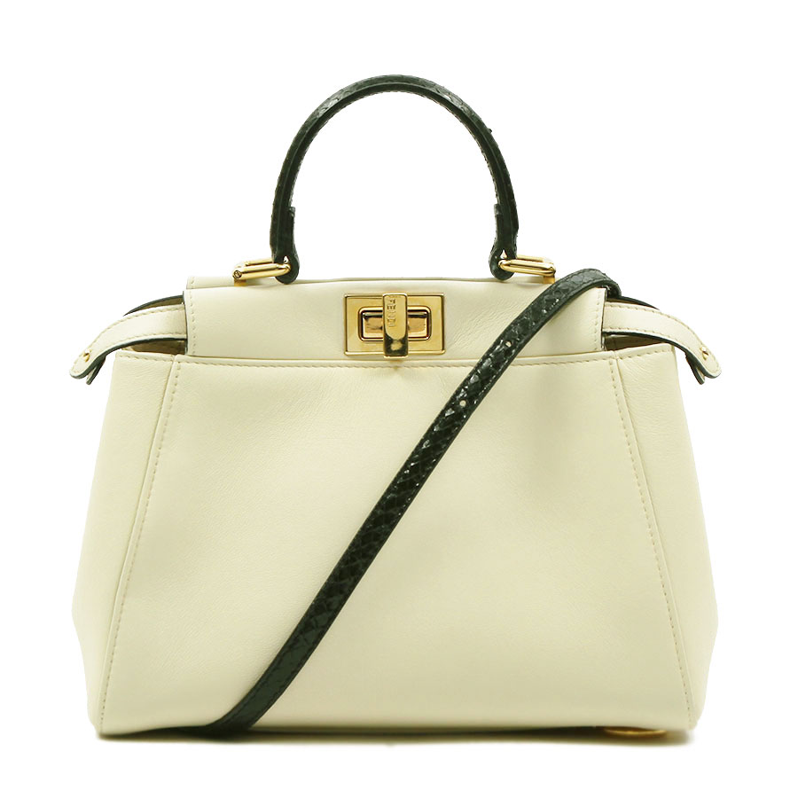 フェンディ FENDI ピーカブー ミニ モンスター アイボリー×ブラック 8BN244 パイソン 2WAYバッグ レディース 【中古】【送料無料】
