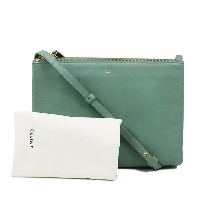 セリーヌ CELINE トリオ ラージ ショルダーバッグ ポーチ セラドン レディース 【中古】【送料無料】