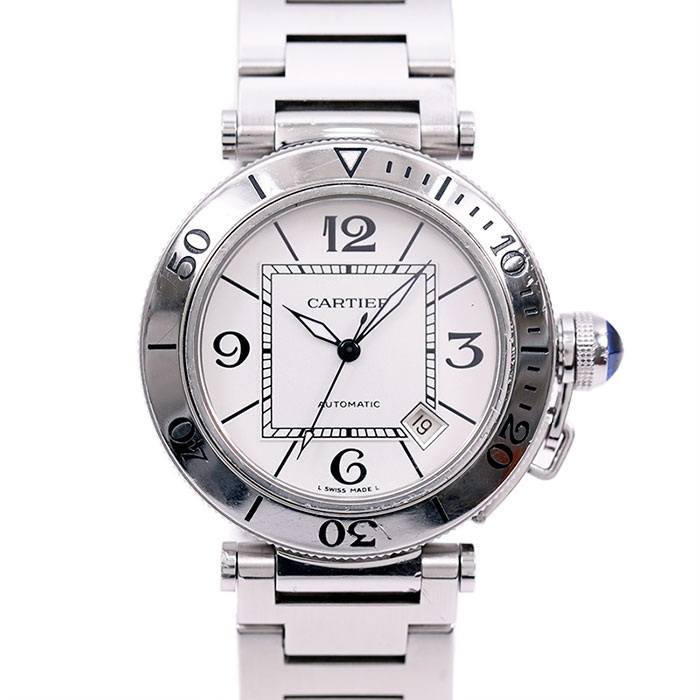 カルティエ Cartier パシャ シータイマー W31080M7 ホワイトダイヤル 腕時計 送料無料【中古】