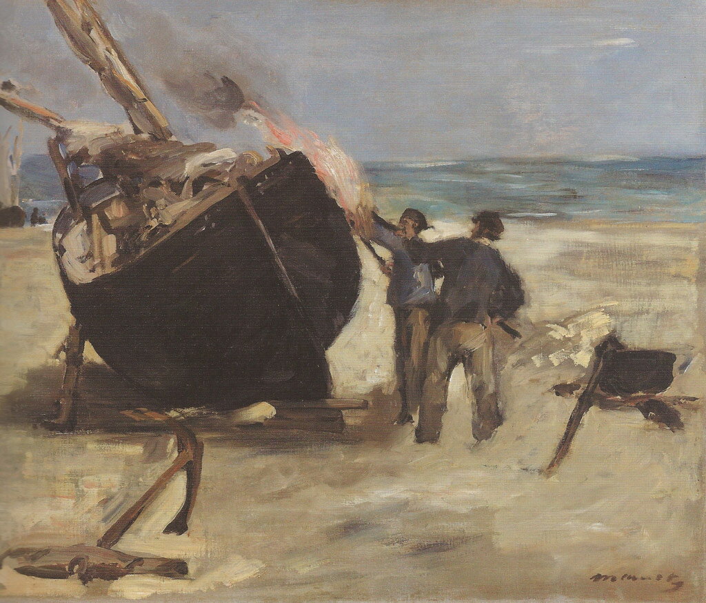 【送料無料】絵画 油彩画複製油絵複製画/エドゥアール・マネ タールを塗られるボート 【すぐに飾れる豪華額縁付 キャンバス】