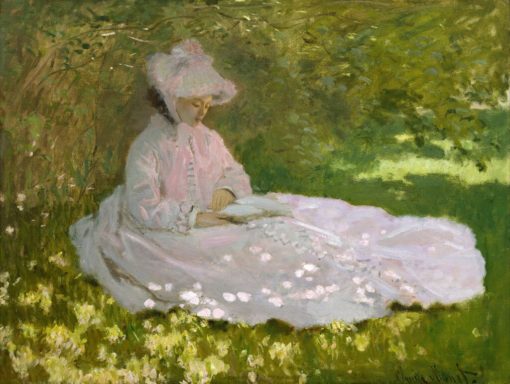 【送料無料】絵画 油彩画複製油絵複製画/クロード・モネ 春 【すぐに飾れる豪華額縁付 キャンバス】