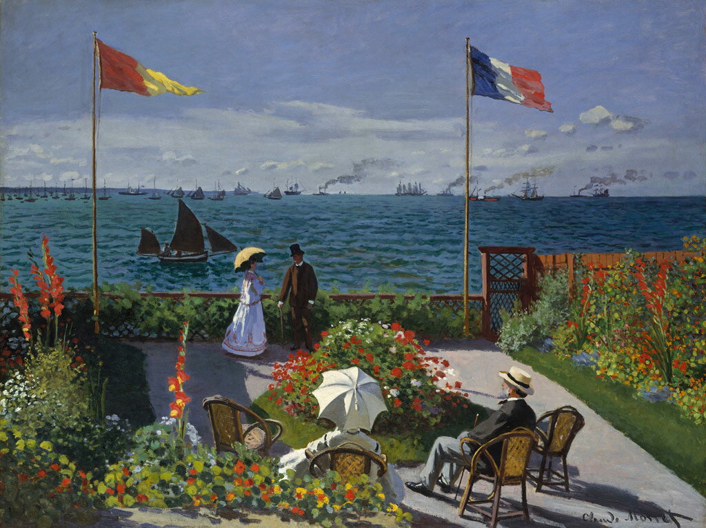 【送料無料】絵画 油彩画複製油絵複製画/クロード・モネ サンタドレスのテラス（海辺のテラス） 【すぐ..