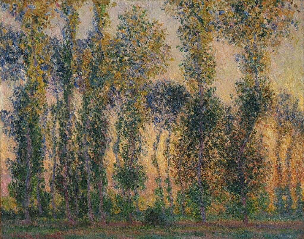 【送料無料】絵画 油彩画複製油絵複製画/クロード・モネ ジヴェルニーのポプラ、朝日 【すぐに飾れる豪華額縁付 キャンバス】