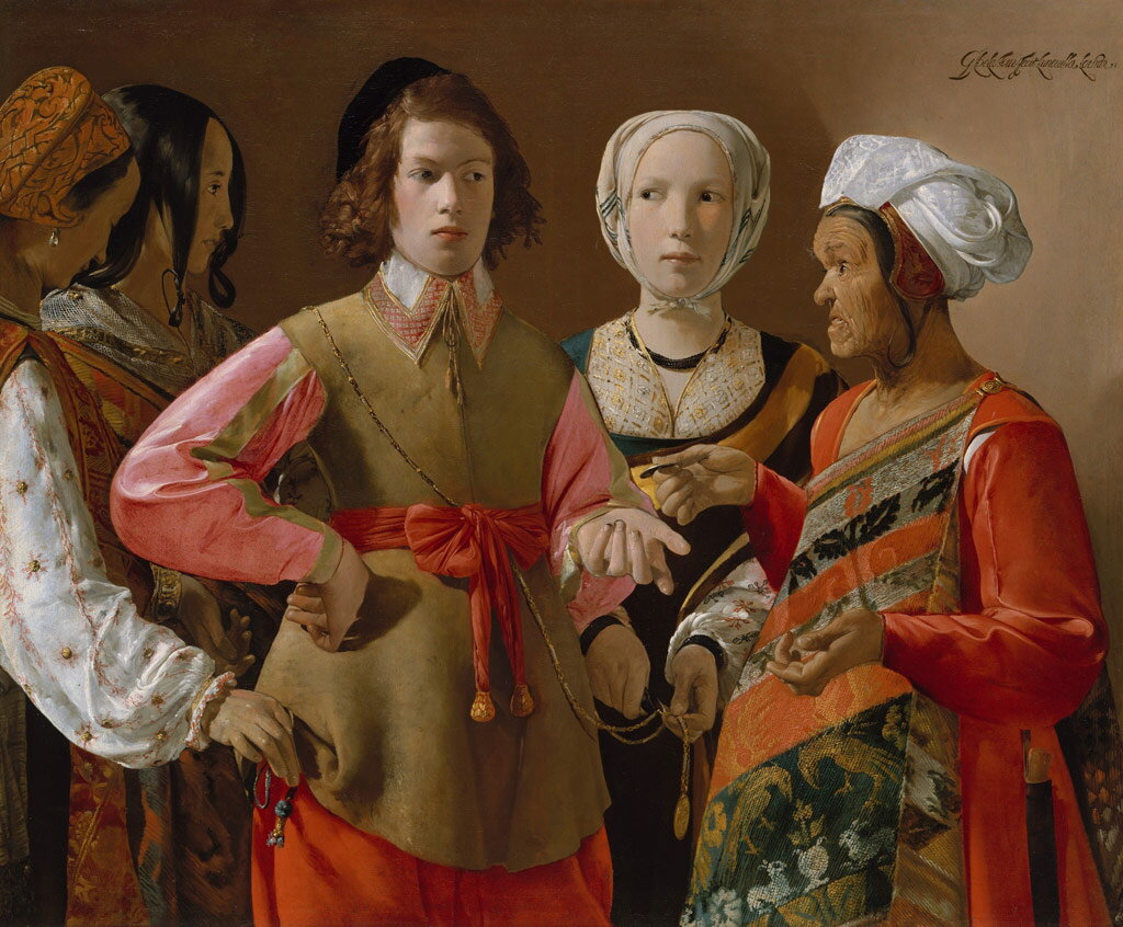 【送料無料】絵画 油彩画複製油絵複製画/ジョルジュ・ド・ラ・トゥール 女占い師 【すぐに飾れる豪華額..