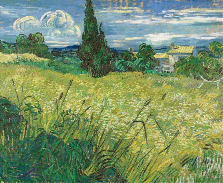 乐天商城 - 【送料無料】絵画 油彩画複製油絵複製画/ゴッホ 糸杉のある緑の麦畑 【すぐに飾れる豪華額縁付 キャンバス】