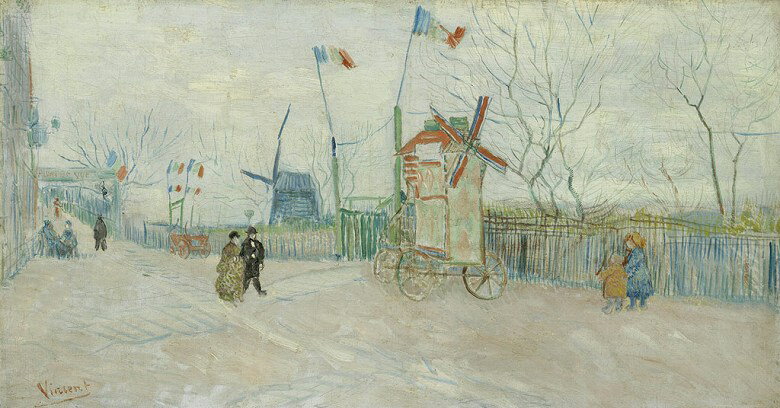 【送料無料】絵画 油彩画複製油絵複製画/ゴッホ モンマルトルの街の光景：風車 【すぐに飾れる豪華額縁..