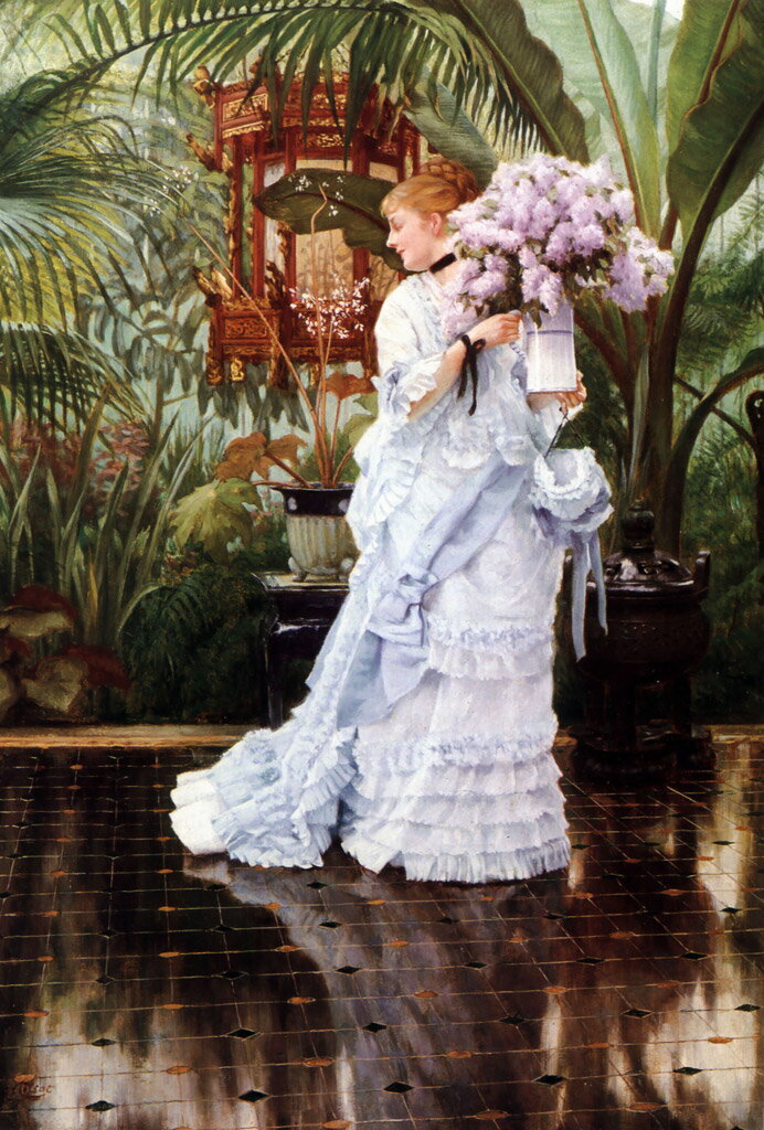 【送料無料】絵画 油彩画複製油絵複製画/ジェームズ・ティソ ライラックの花束 【すぐに飾れる豪華額縁付 キャンバス】