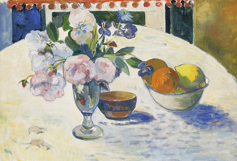 Rakuten - 絵画 インテリア 額入り 壁掛け複製油絵 ポール・ゴーギャン 卓上の花と果物の入ったボウル 選べるサイズ　選べる額縁 油彩画 複製画 選べる額縁 選べるサイズ
