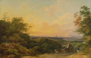 絵画 インテリア 額入り 壁掛け複製油絵フィリップ・ジェイムズ・ド・ラウザーバーグ 夕暮れの馬車 油彩画 複製画 選べる額縁 選べるサイズ
