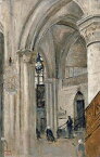 絵画 インテリア 額入り 壁掛け複製油絵ジャン＝バティスト・カミーユ・コロー マントの教会の内部 油彩画 複製画 選べる額縁 選べるサイズ