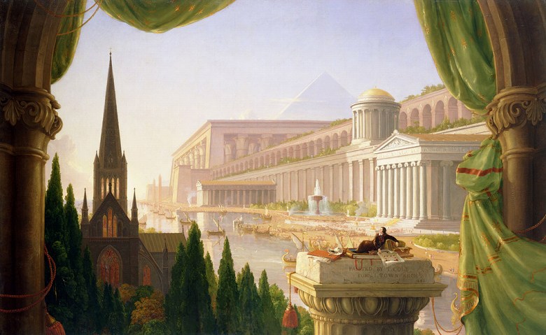 絵画 インテリア 額入り 壁掛け複製油絵トマス・コール 建築家の夢 油彩画 複製画 選べる額縁 選べるサイズ