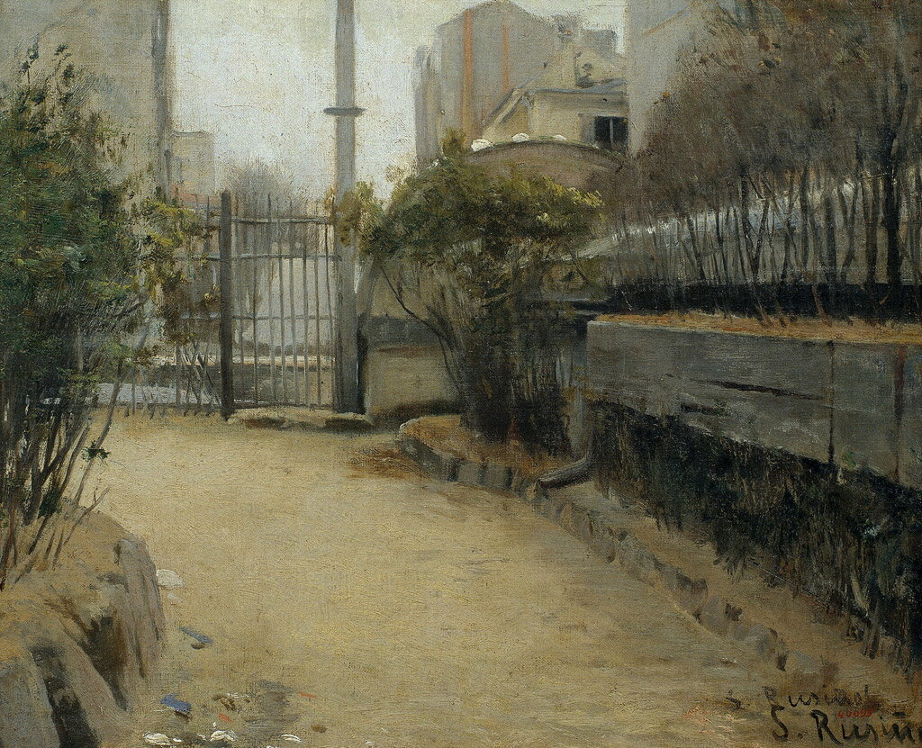 【送料無料】絵画 油彩画複製油絵複製画/サンティアゴ・ルシニョール モンマルトルの庭園 【すぐに飾れる豪華額縁付 キャンバス】
