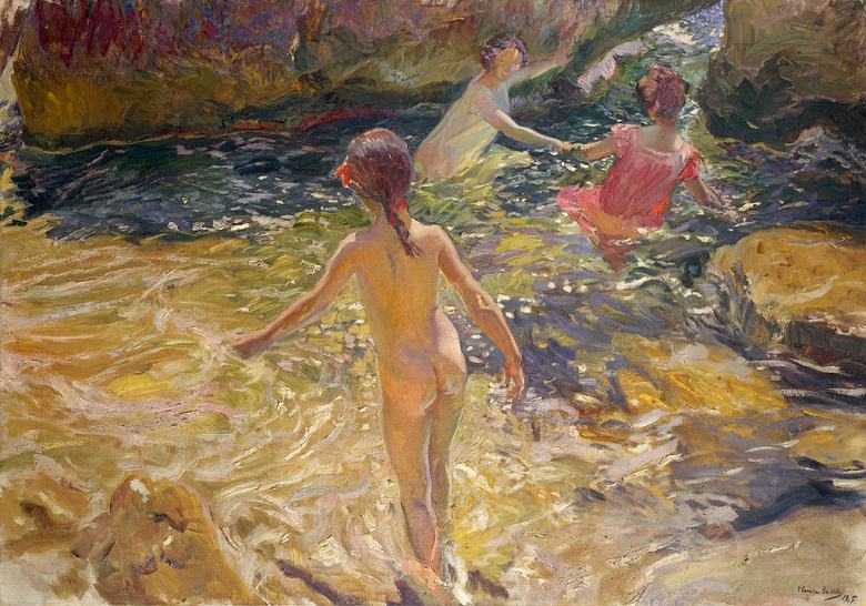 Rakuten - 絵画 インテリア 額入り 壁掛け複製油絵 ホアキン・ソローリャ ジャヴェアでの水浴 選べるサイズ　選べる額縁 油彩画 複製画 選べる額縁 選べるサイズ
