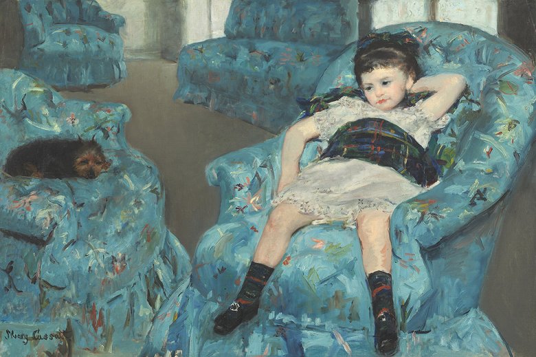 楽天絵画販売のアートギャラリー南青山絵画 インテリア 額入り 壁掛け複製油絵 メアリー・カサット 青い肘掛け椅子の上の少女 油彩画 複製画 選べる額縁 選べるサイズ