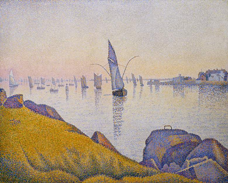 絵画 インテリア 額入り 壁掛け複製油絵 ポール・シニャック 夕べの平穏、コンカルノー 油彩画 複製画 ..