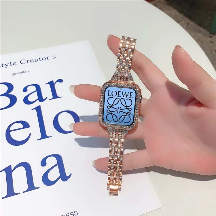 アップルウォッチ 7 カバー+ベルト 2点セット 一体型 キラキラ 高級 アップルウォッチ バンド レディース ステンレス オシャレ 調節可能 キラキラ おしゃれ 可愛い アクセサリー