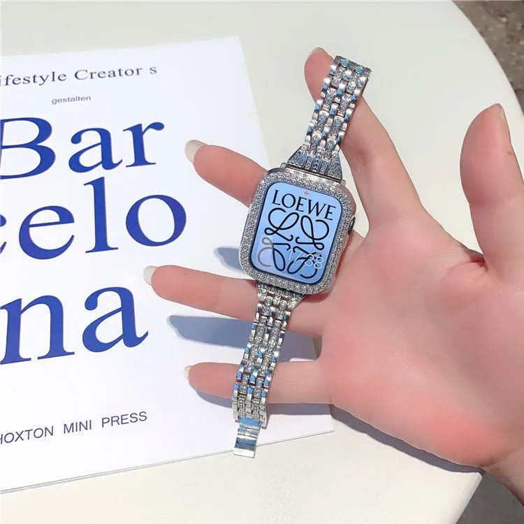 アップルウォッチ 7 カバー+ベルト 2点セット 一体型 キラキラ 高級 アップルウォッチ バンド レディース ステンレス オシャレ 調節可能 キラキラ おしゃれ 可愛い アクセサリー