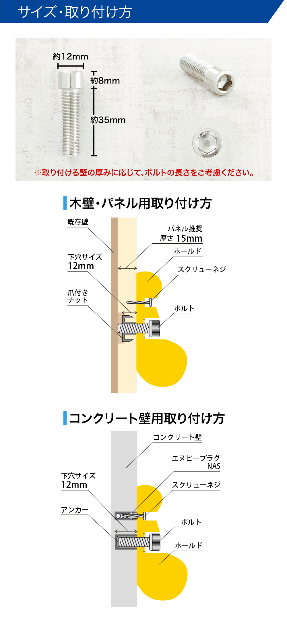 【営業日当日発送】錆びにくいボルトM10（3.5cm）クライミング用ボルト 木壁 パネ...