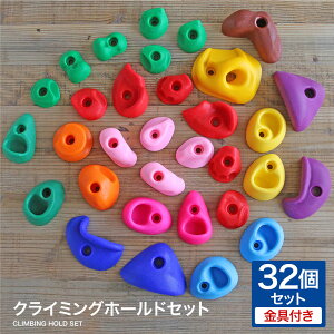 【営業日当日発送】クライミングホールド セット木壁・パネル用、コンクリート壁用ボルダリング ホールド 子供 キッズ クライミングウォール ロッククライミング トレーニング プラスティック製ホールド 32個セット 爪付きTナット