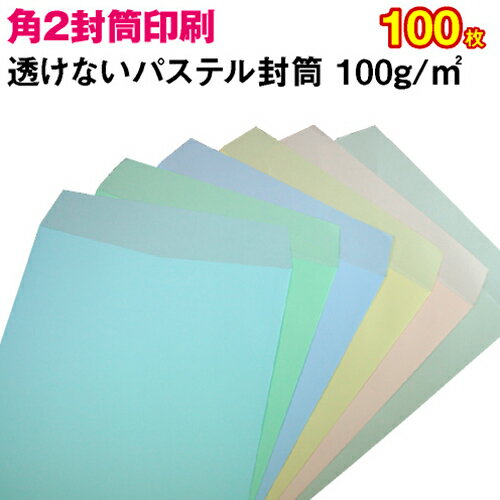 封筒印刷 角2 角型2号 定形外 事務用封筒 会社用封筒 印刷 プライバシー保護封筒 中身が透けない A4 透けないパステルカラー100 100枚