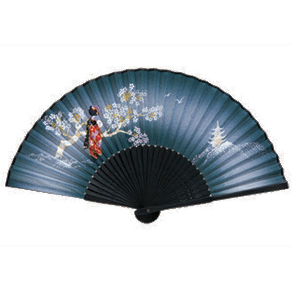 【最大1500円クーポン】伏見上野旭昇堂 uen-5891 和柄扇子 黒染中彫「舞妓(紺)」7寸30間 約21cm メーカ..