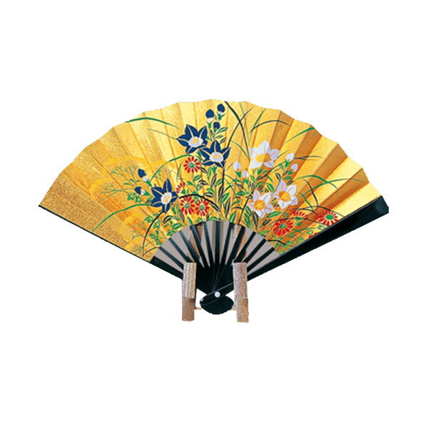 【最大1500円クーポン】伏見上野旭昇堂 uen-707 金地飾り扇子「金箔地黒骨 秋草」5寸13間 約15cm メー..